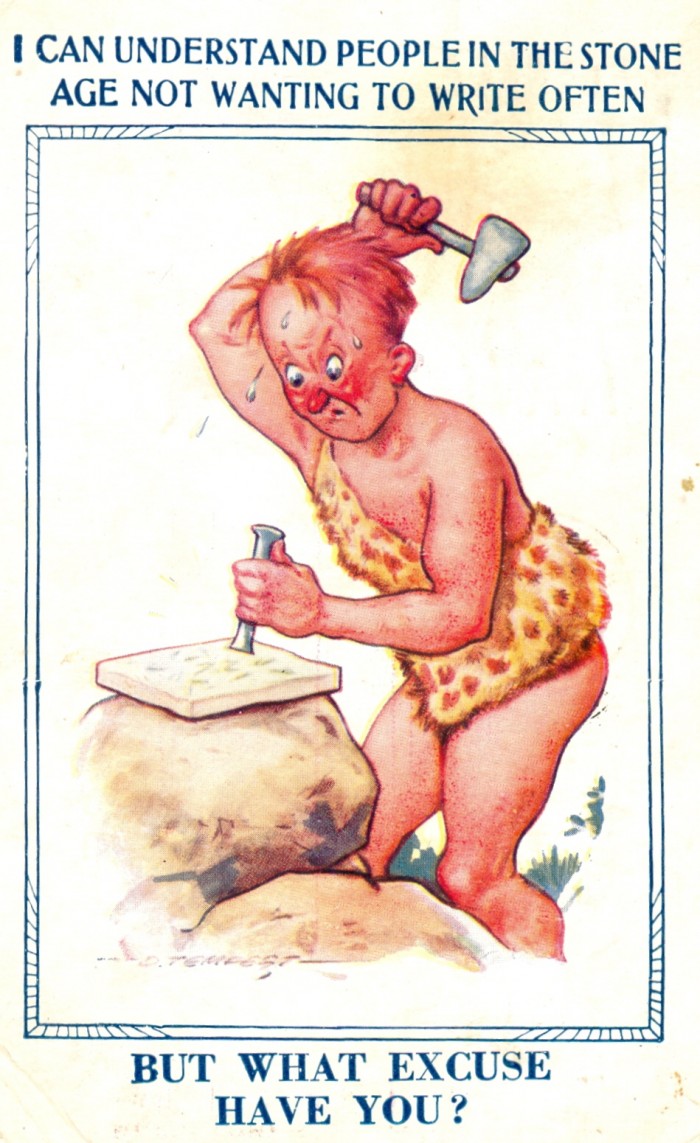 caveman postal card